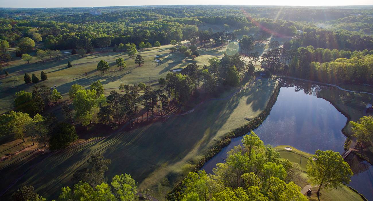 Aerial of the Golf Course, showing the lake.